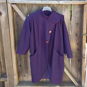 Retro Purple Car Coat with Attached Scarf